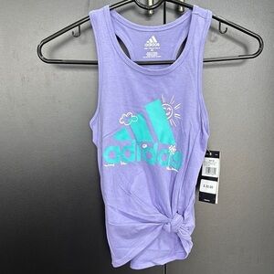 Adidas Racerback tank top, tie knot hip, sun,flower,cloud logo graphic